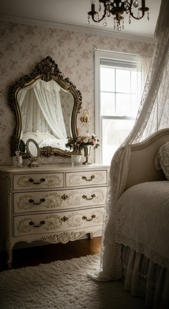 8 Cottagecore Bedroom Ideas for a Cozy Retreat Vintage furniture and decor in a charming cottagecore bedroom