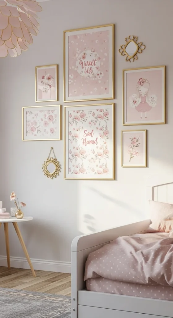 7 Girls Bedroom Ideas in Pink That Keep It Subtle Wall art in soft pink tones in a girl's bedroom