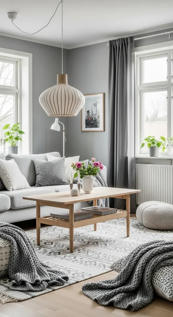 6 Stylish Grey Living Room Ideas for Every Design Style Warm Scandinavian living room with light grey and wood accents