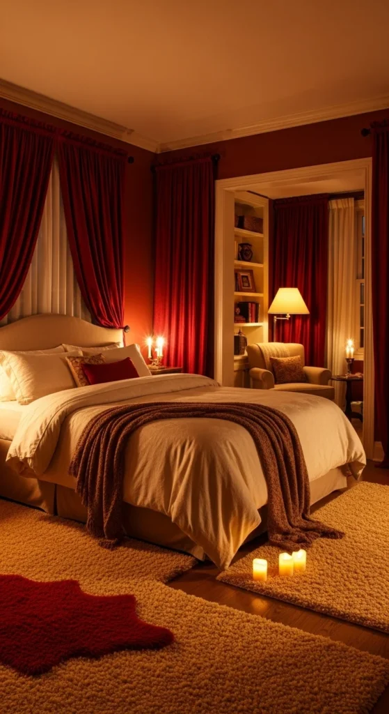7 Bedroom Makeovers For The Room Of Your Dreams Warm-toned bedroom with plush bedding and a cozy reading corner