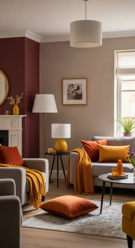 6 Cosy Living Room Ideas for a Warm & Inviting Space Warm-toned living room with cozy fall colors and accent cushions